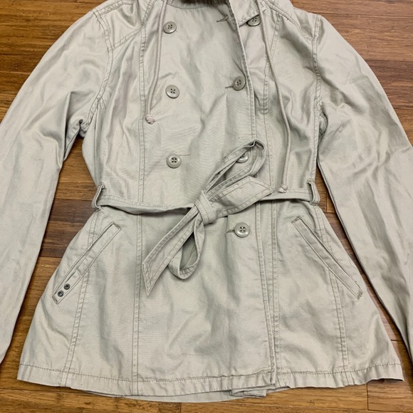 Y2K Converse Hooded Utility Coat Womens Large Cotton Belt Double Breasted Jacket - Picture 3 of 8